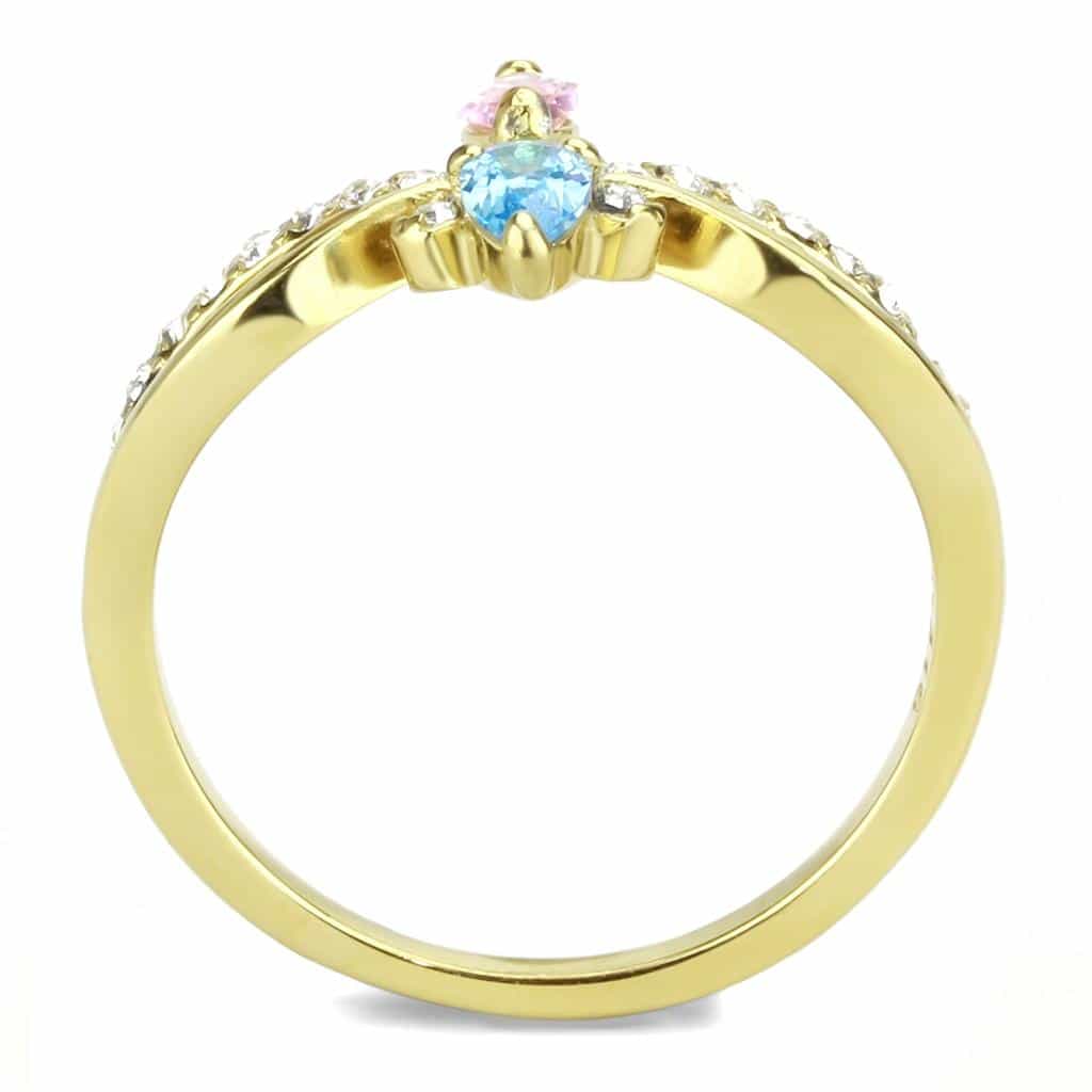 Stainless Steel Gold IP Blue Pink Crystal Marquise Crossover Ring view 6