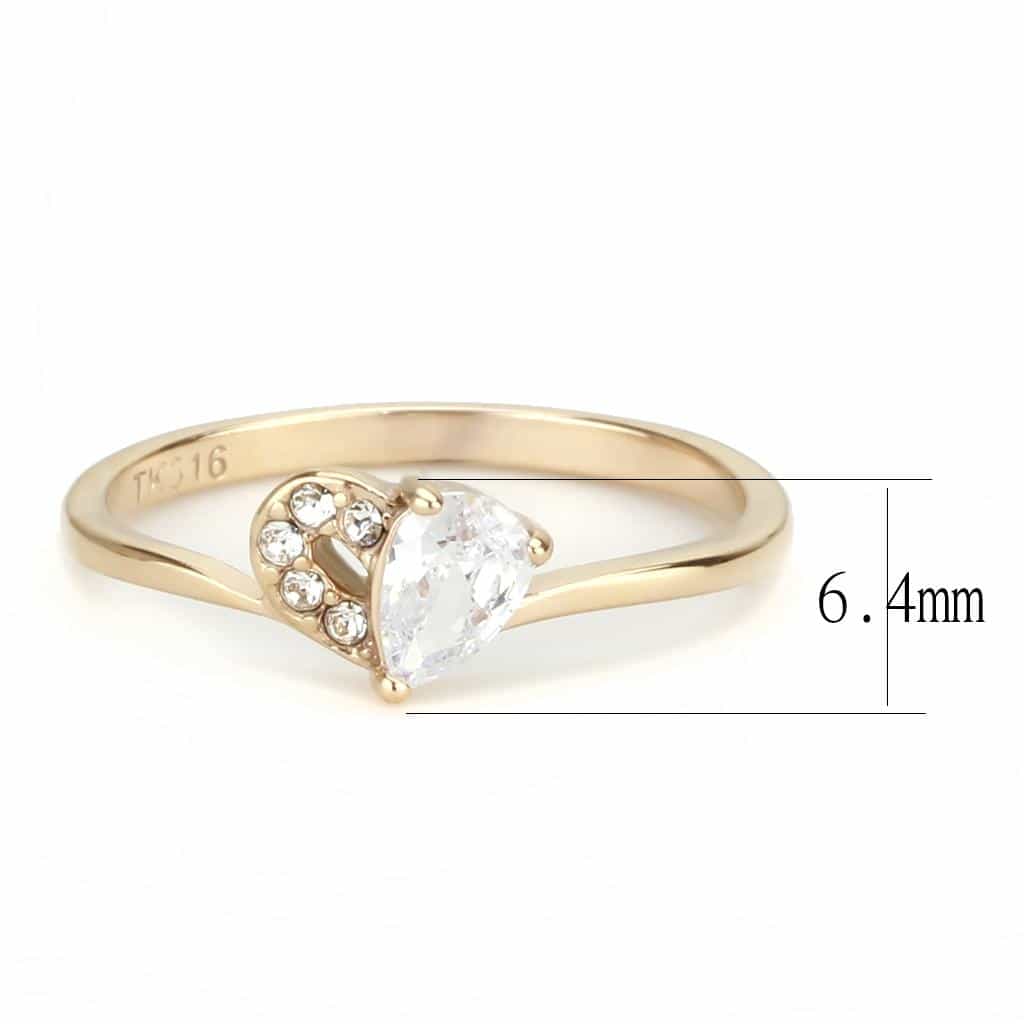 Stainless Steel Rose Gold IP CZ Pear Round Cluster Solitaire Ring view 4