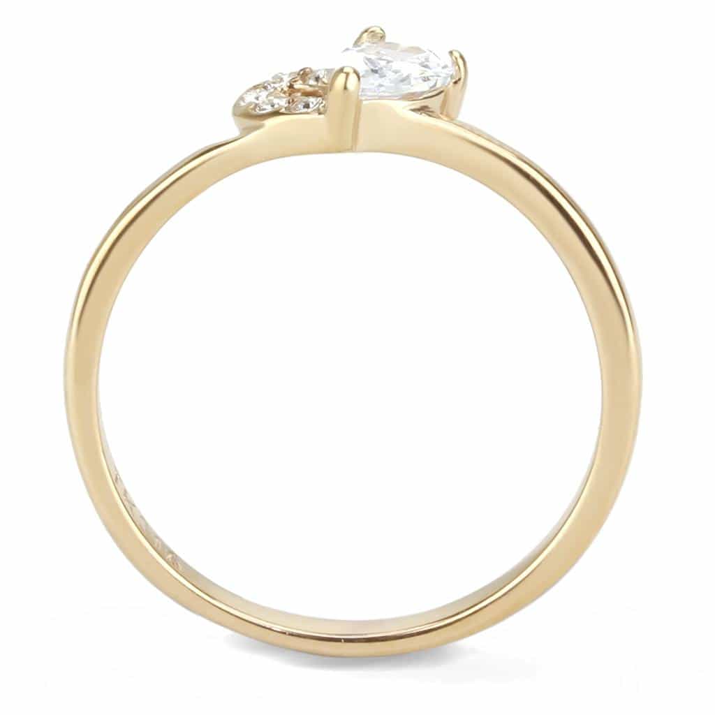 Stainless Steel Rose Gold IP CZ Pear Round Cluster Solitaire Ring view 6