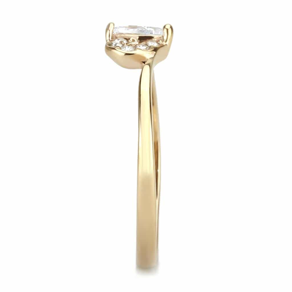 Stainless Steel Rose Gold IP CZ Pear Round Cluster Solitaire Ring view 8
