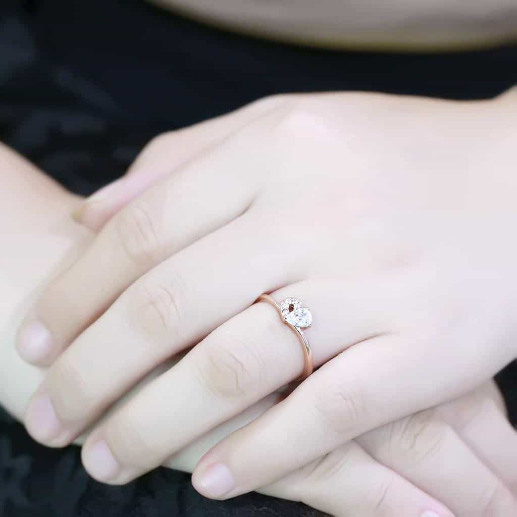 Stainless Steel Rose Gold IP CZ Pear Round Cluster Solitaire Ring view 10