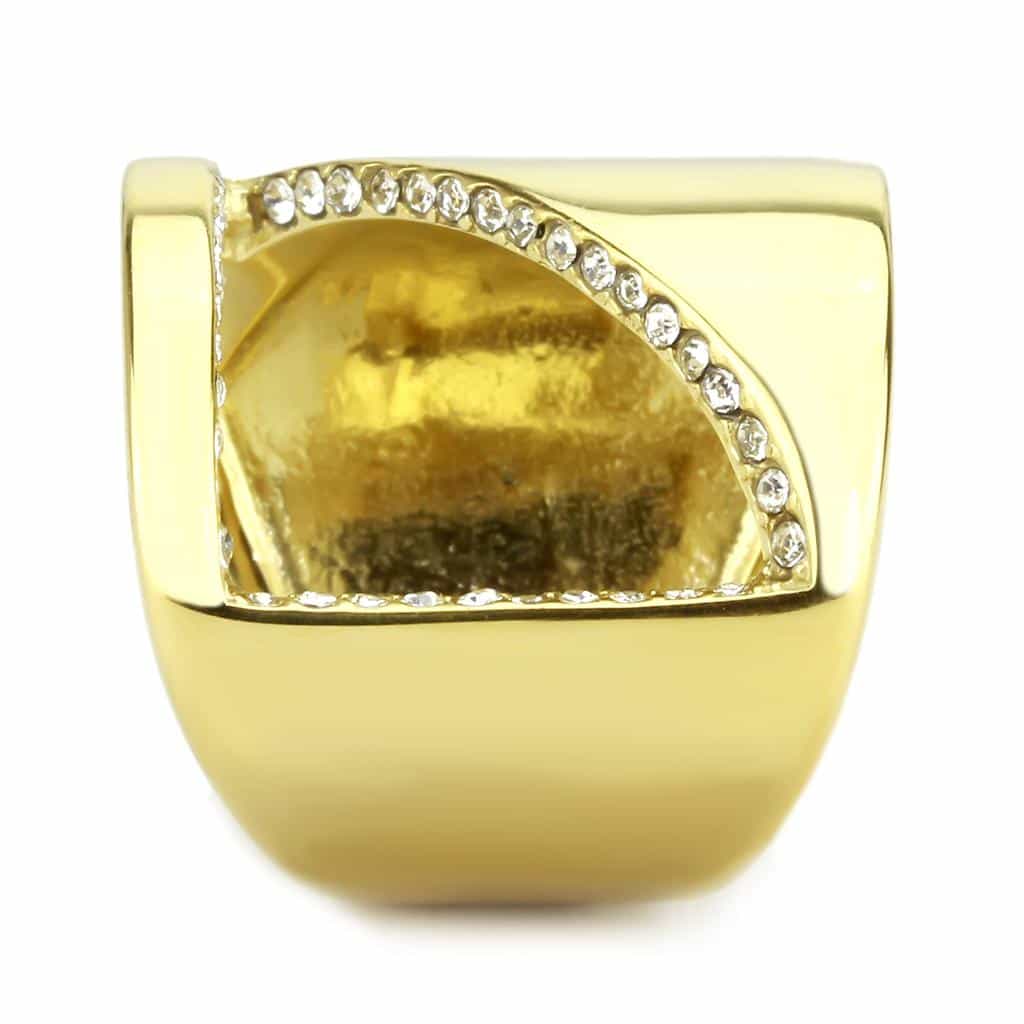 Stainless Steel Gold IP CZ V Chevron Shield Wide Band Ring view 10