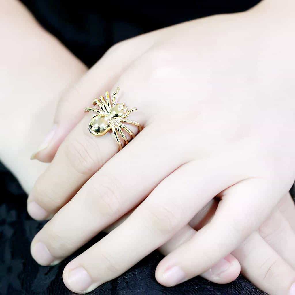 Stainless Steel Gold IP Spider Novelty Open Cocktail Ring view 10