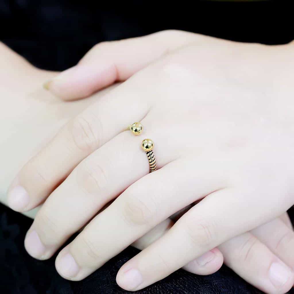 Stainless Steel Gold IP Cable Twist Ball Cuff Open Ring view 10