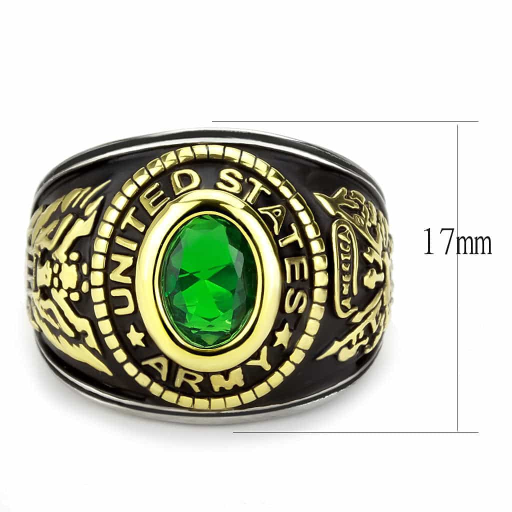 Stainless Steel US Army Green Stone Military Mens Signet Ring view 4