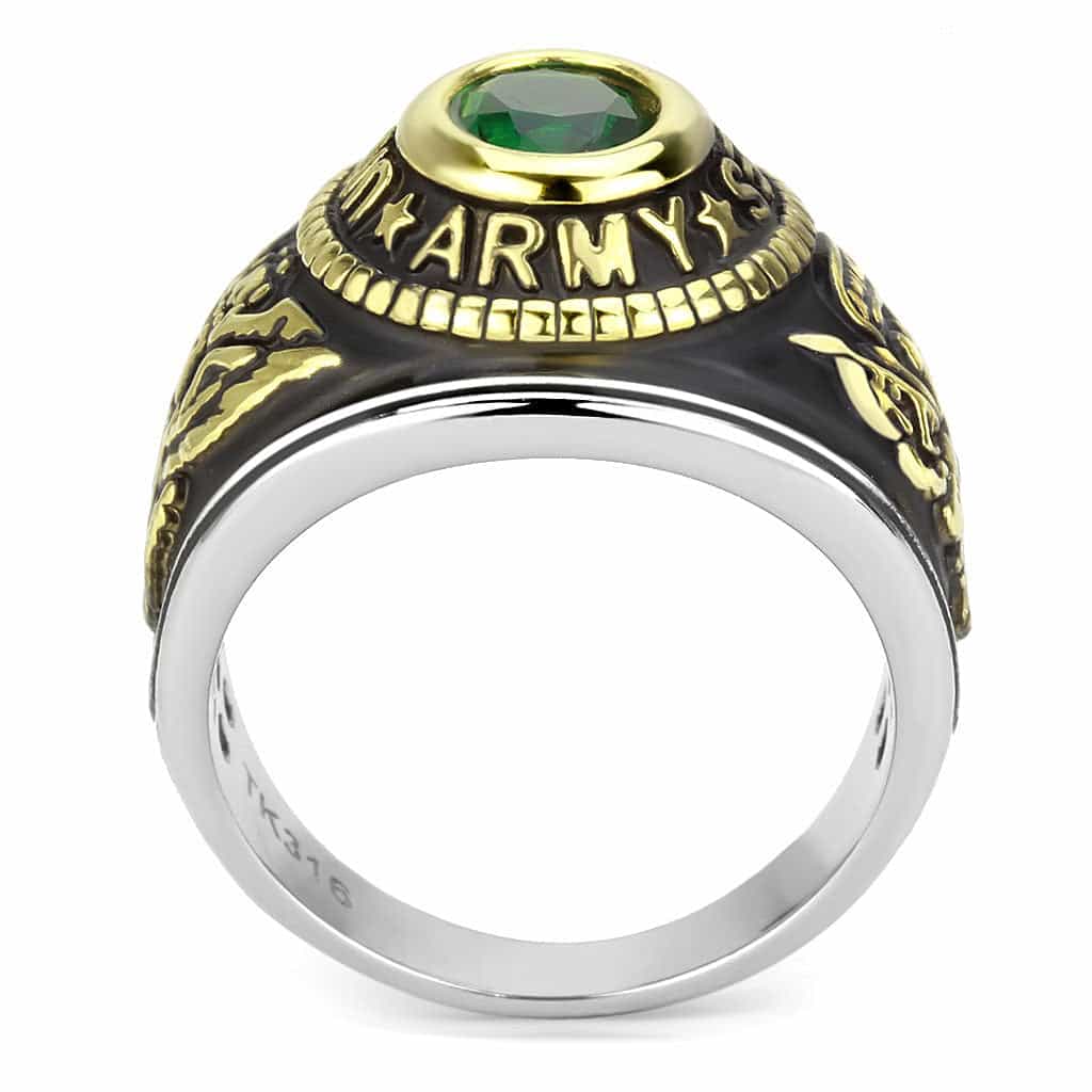 Stainless Steel US Army Green Stone Military Mens Signet Ring view 8