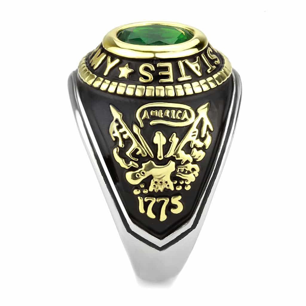 Stainless Steel US Army Green Stone Military Mens Signet Ring view 10