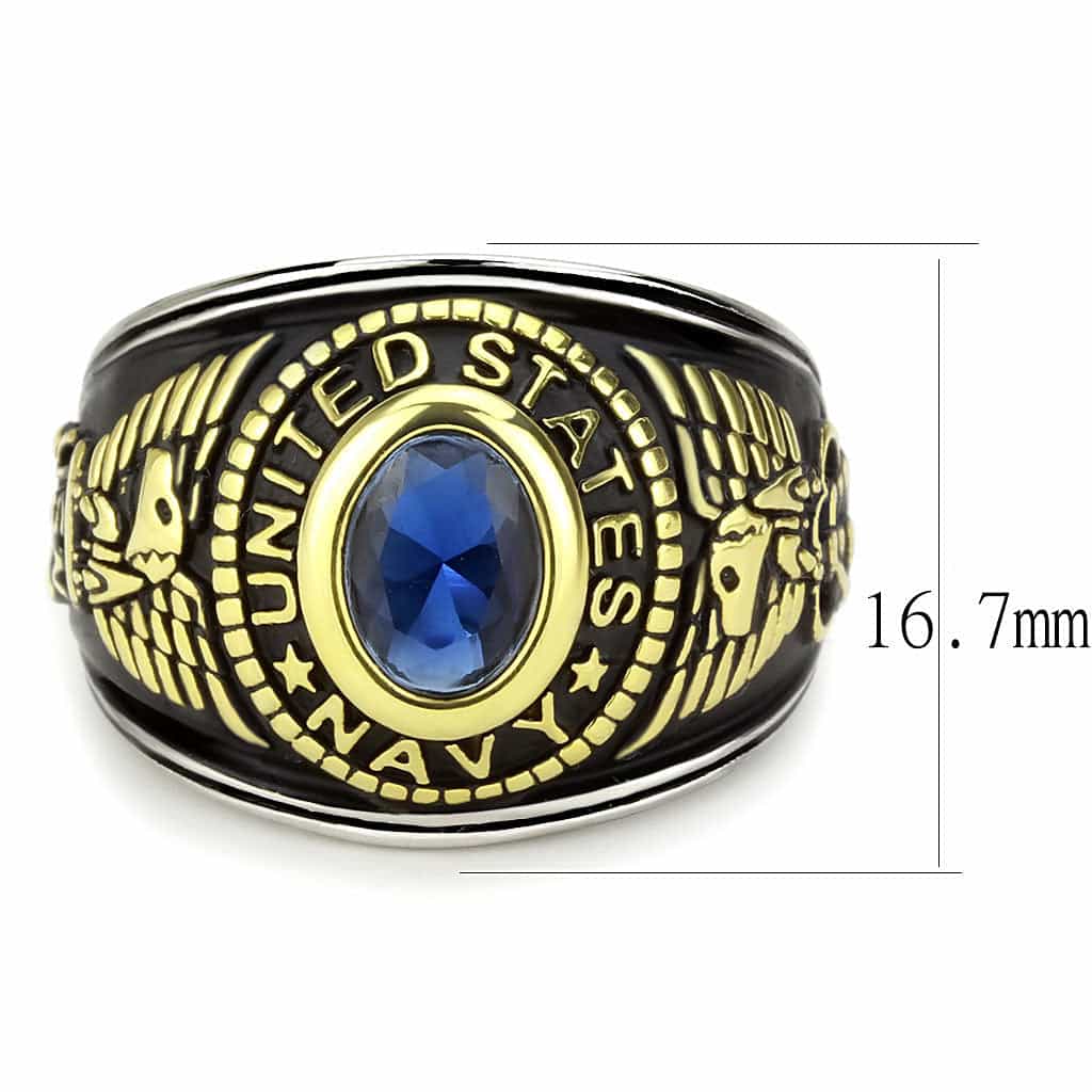 Stainless Steel US Navy Blue Stone Military Mens Signet Ring view 4