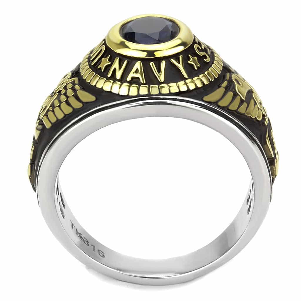 Stainless Steel US Navy Blue Stone Military Mens Signet Ring view 6