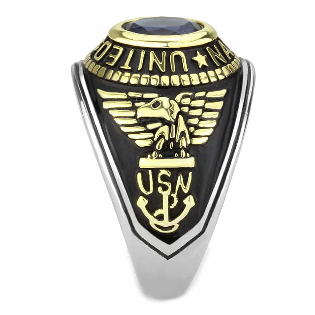 Stainless Steel US Navy Blue Stone Military Mens Signet Ring view 12