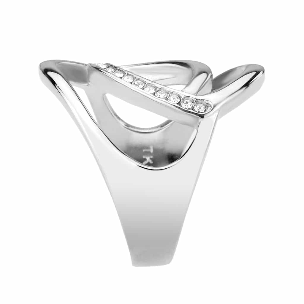 Stainless Steel CZ Pave Interlocking Loop Cocktail Ring view 8