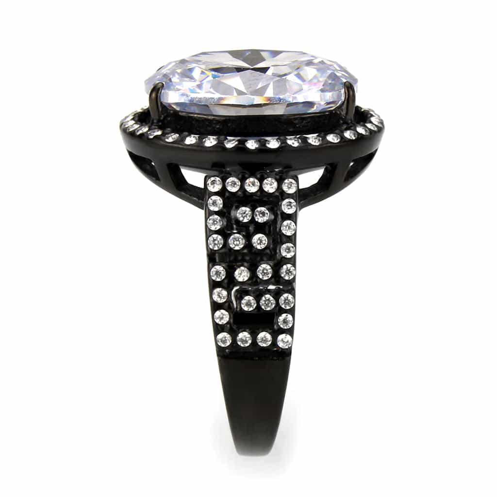 Stainless Steel Dark IP CZ Oval Pave Halo Cocktail Ring view 8