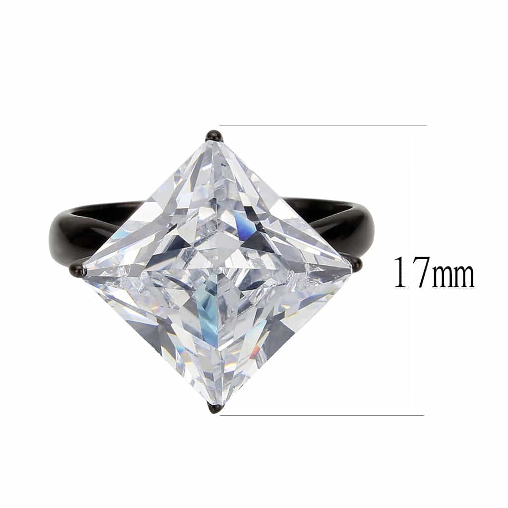 Stainless Steel Dark IP CZ Princess Cathedral Solitaire Ring view 4