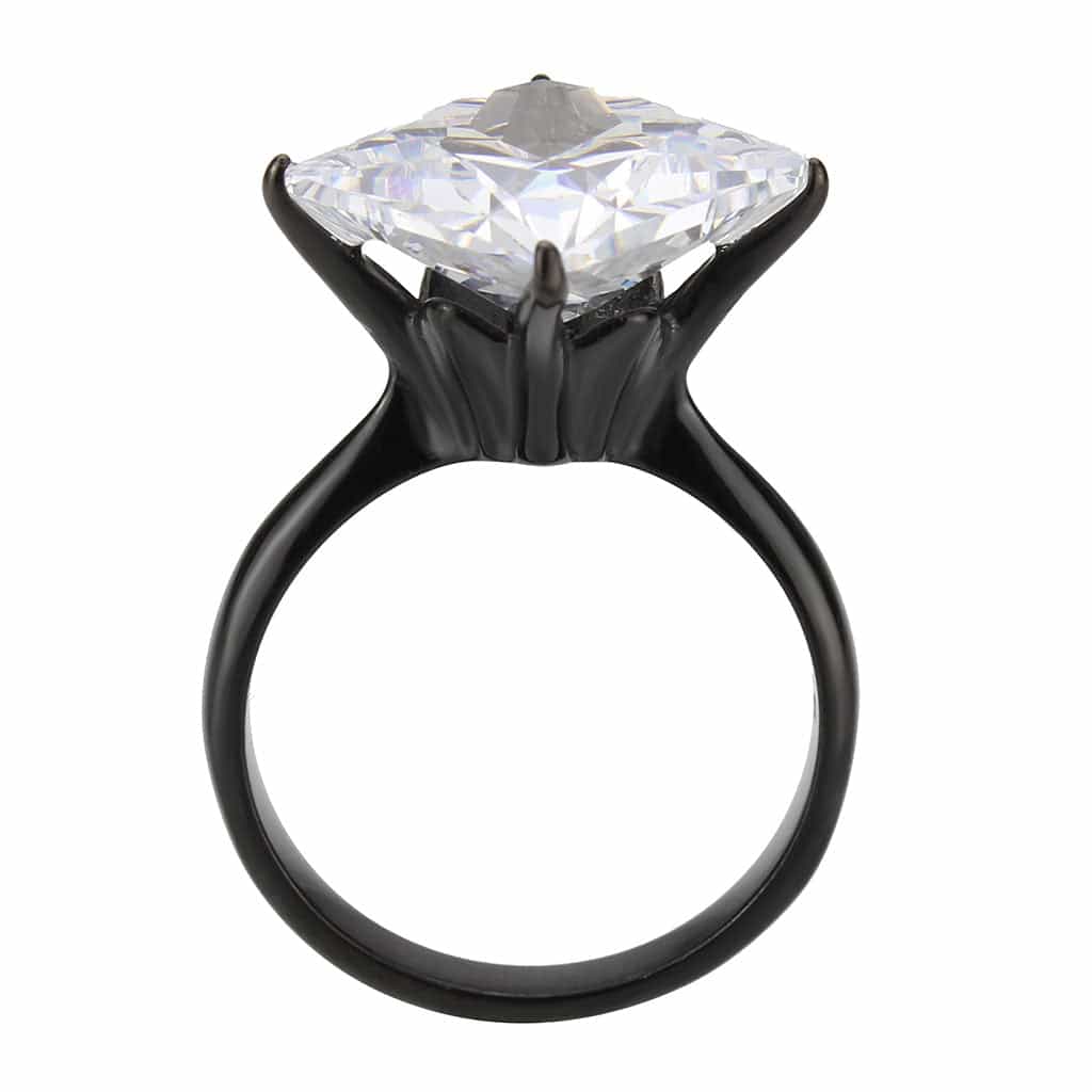 Stainless Steel Dark IP CZ Princess Cathedral Solitaire Ring view 6