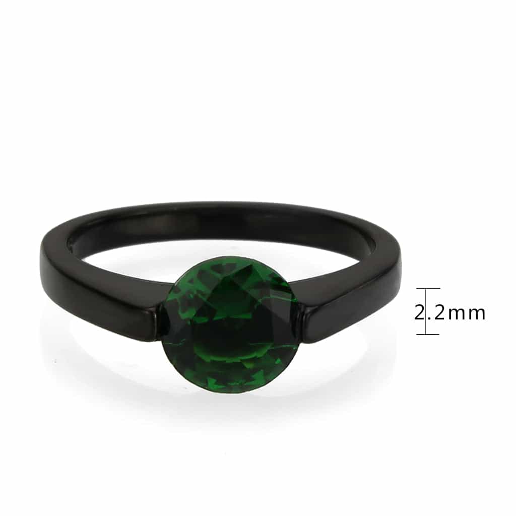 Stainless Steel Dark IP Emerald Green CZ Round Bypass Ring view 4