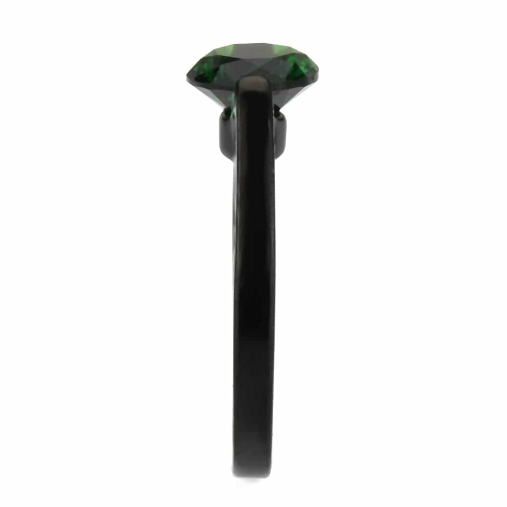 Stainless Steel Dark IP Emerald Green CZ Round Bypass Ring view 8