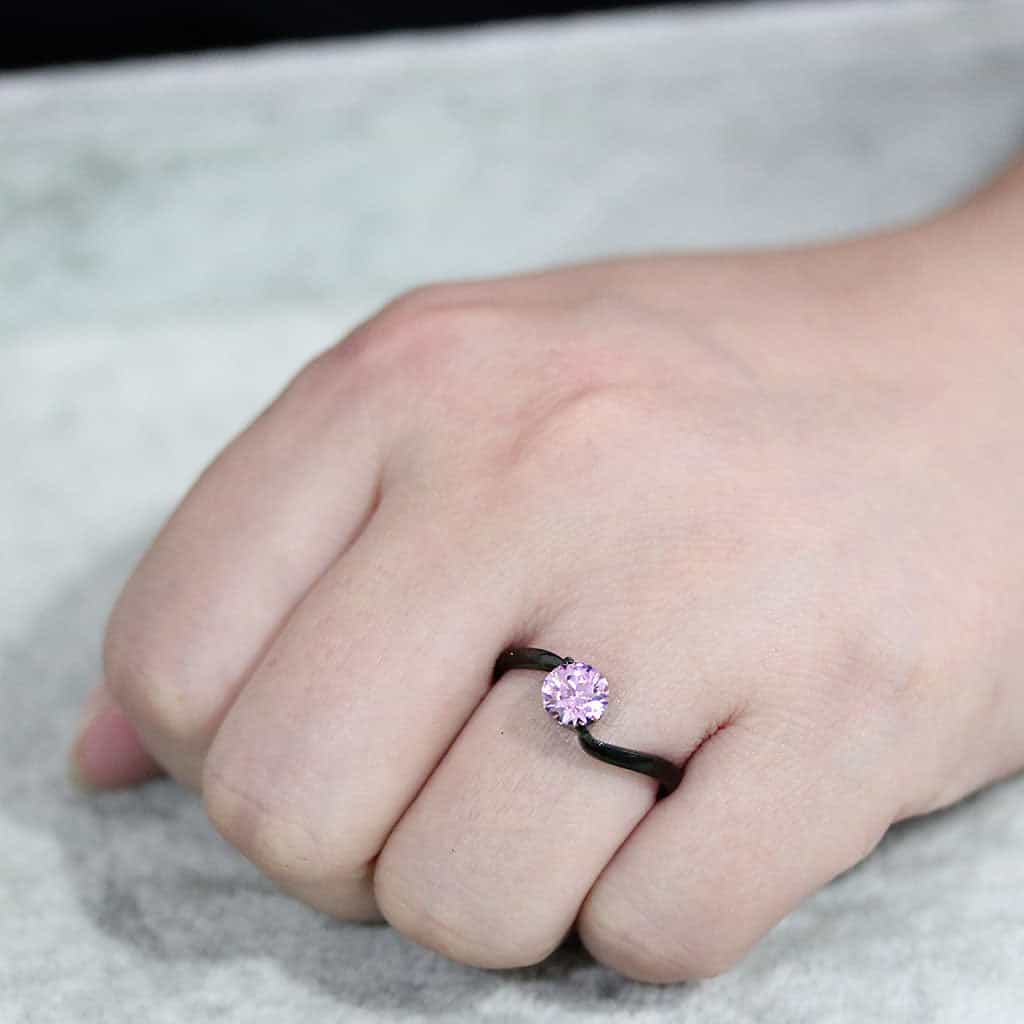Stainless Steel Dark IP Pink CZ Round Bypass Solitaire Ring view 10