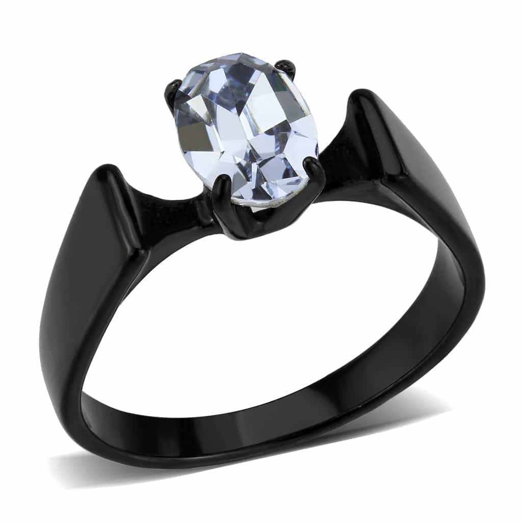 Stainless Steel Dark IP Light Blue CZ Oval Bypass Solitaire Ring view 2