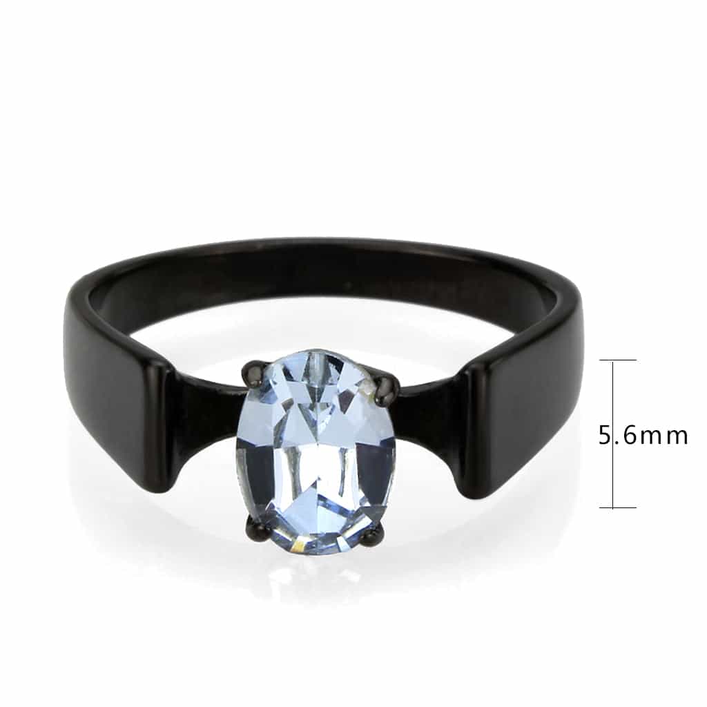 Stainless Steel Dark IP Light Blue CZ Oval Bypass Solitaire Ring view 4