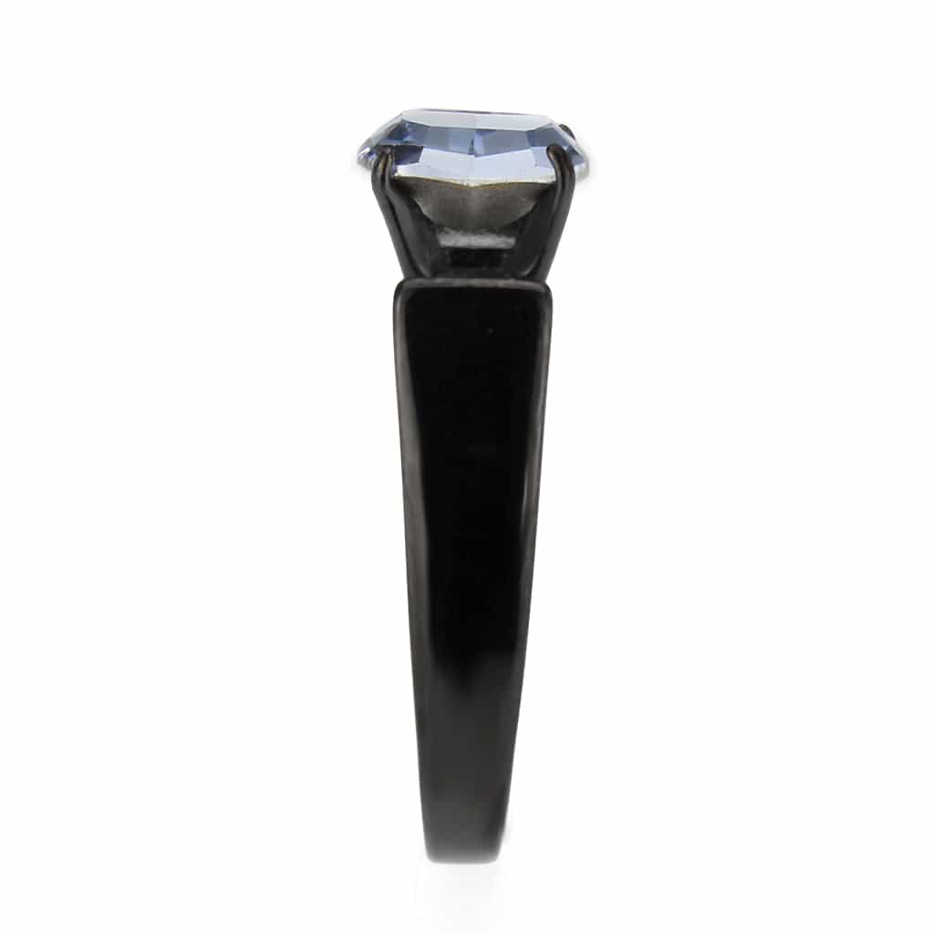 Stainless Steel Dark IP Light Blue CZ Oval Bypass Solitaire Ring view 8