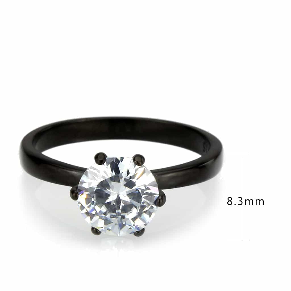 Stainless Steel Dark IP CZ Round Six Prong Solitaire Ring view 4