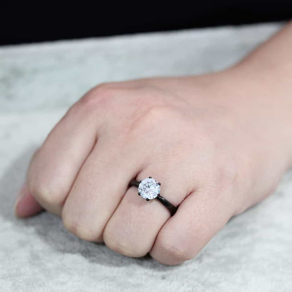 Stainless Steel Dark IP CZ Round Six Prong Solitaire Ring view 10