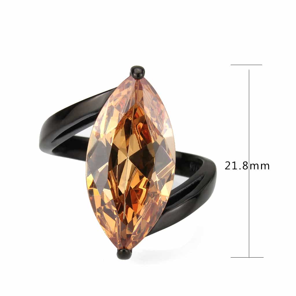 Stainless Steel Dark IP Champagne CZ Marquise Bypass Ring view 8