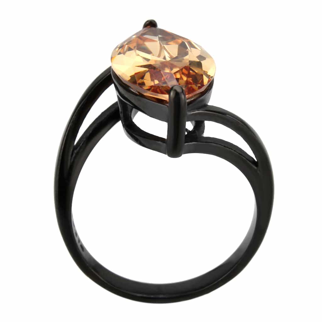 Stainless Steel Dark IP Champagne CZ Marquise Bypass Ring view 10