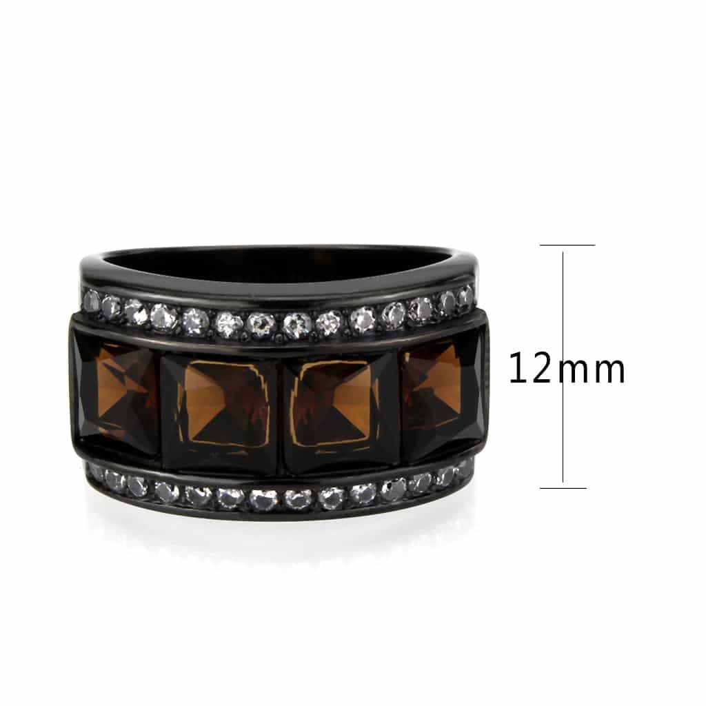 Stainless Steel Dark IP Smoky Topaz Emerald Cut Channel Wide Ring view 6