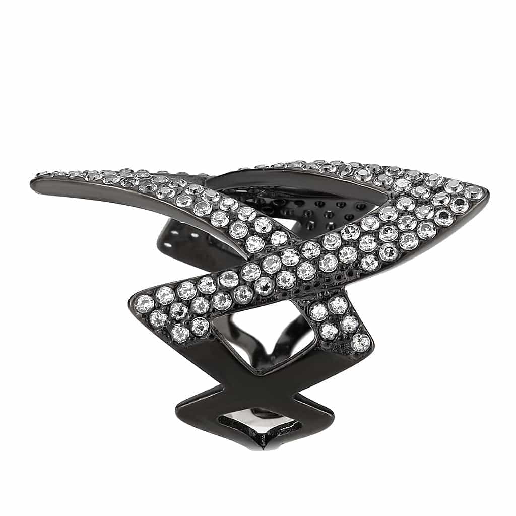 Stainless Steel Dark IP CZ Pave Double V Chevron Open Ring view 8
