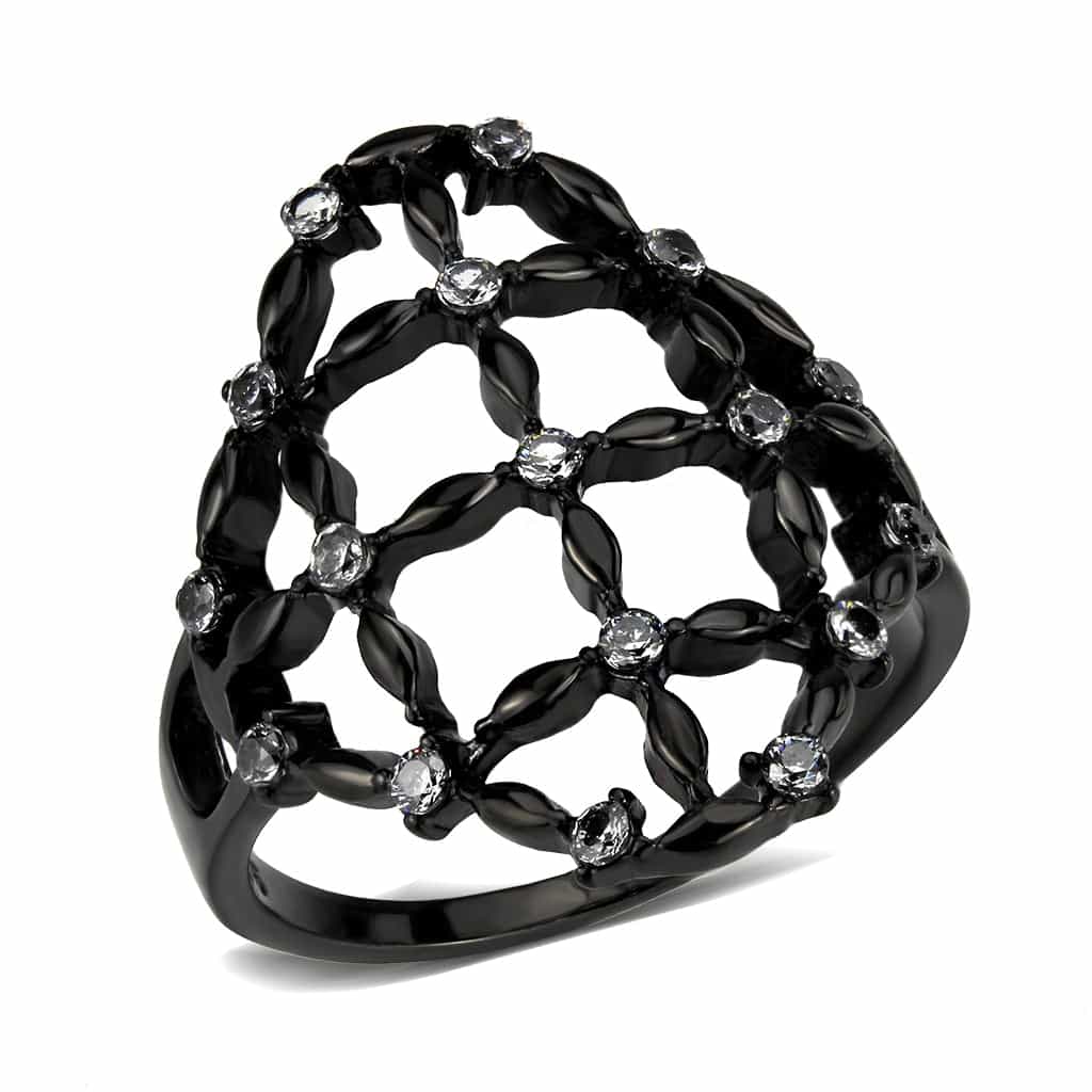 Stainless Steel Dark IP Black Marquise Crystal Lattice Ring view 2