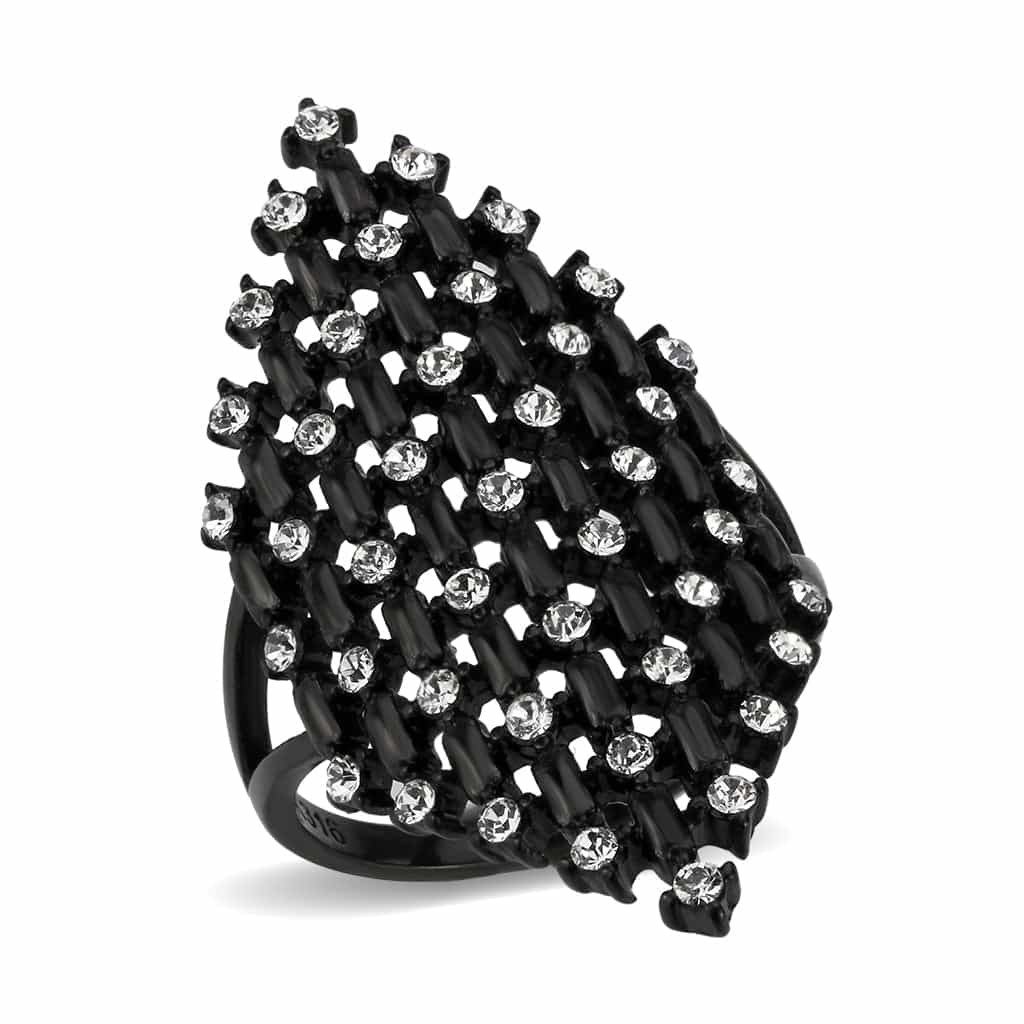 Stainless Steel Dark IP CZ Scattered Pave Teardrop Dome Ring view 2