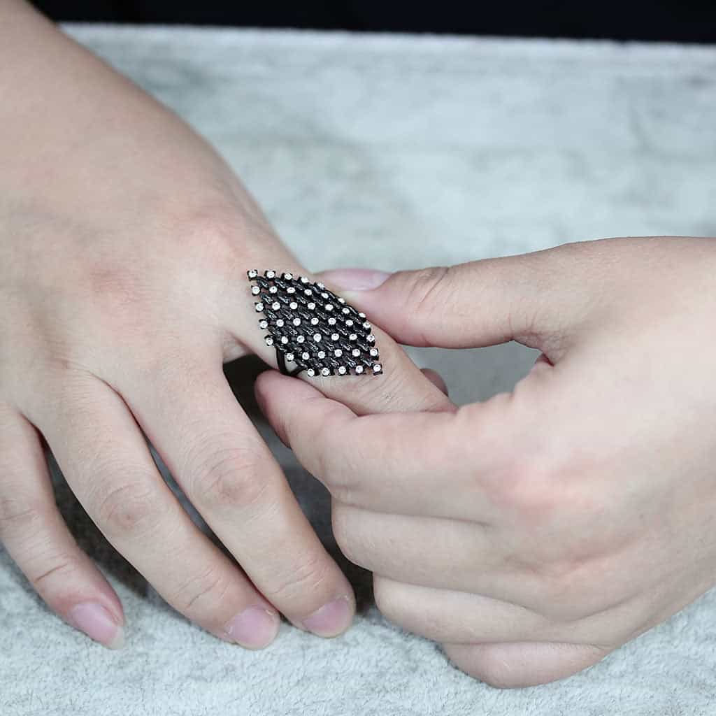 Stainless Steel Dark IP CZ Scattered Pave Teardrop Dome Ring view 4
