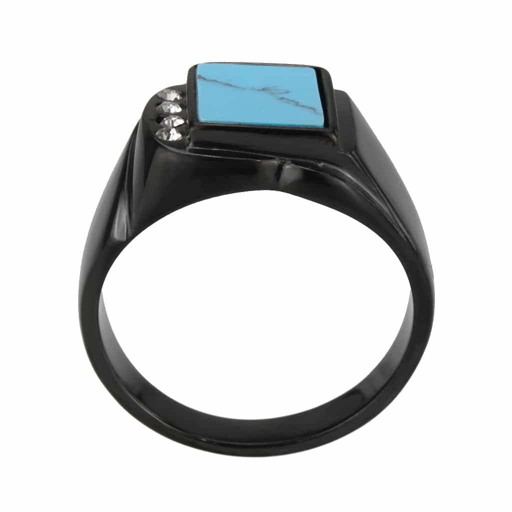 Stainless Steel Dark IP Turquoise Square Mens Signet Ring view 8