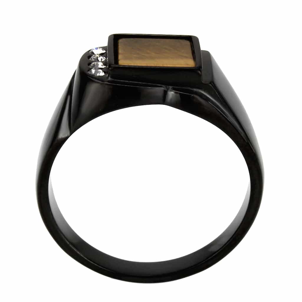 Stainless Steel Dark IP Tiger Eye Square Mens Signet Ring view 8