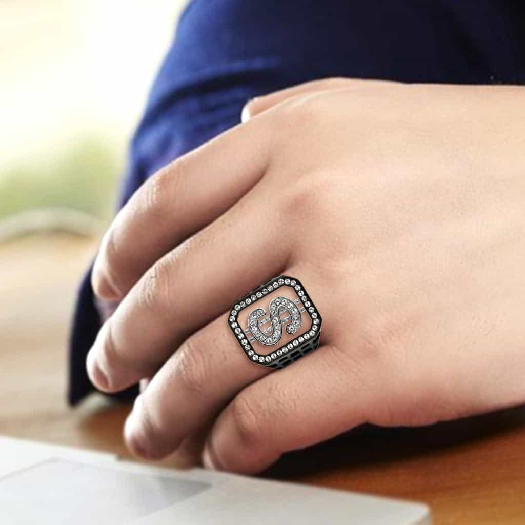 Stainless Steel Silver CZ Dollar Sign Pave Mens Signet Ring view 10