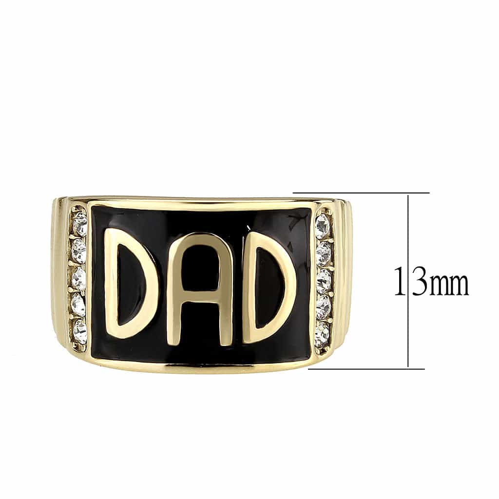 Stainless Steel Gold IP DAD Letter Enamel CZ Mens Band Ring view 4