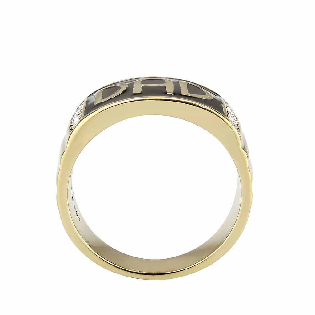 Stainless Steel Gold IP DAD Letter Enamel CZ Mens Band Ring view 6