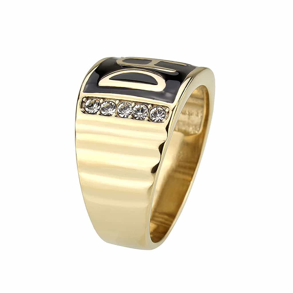 Stainless Steel Gold IP DAD Letter Enamel CZ Mens Band Ring view 8