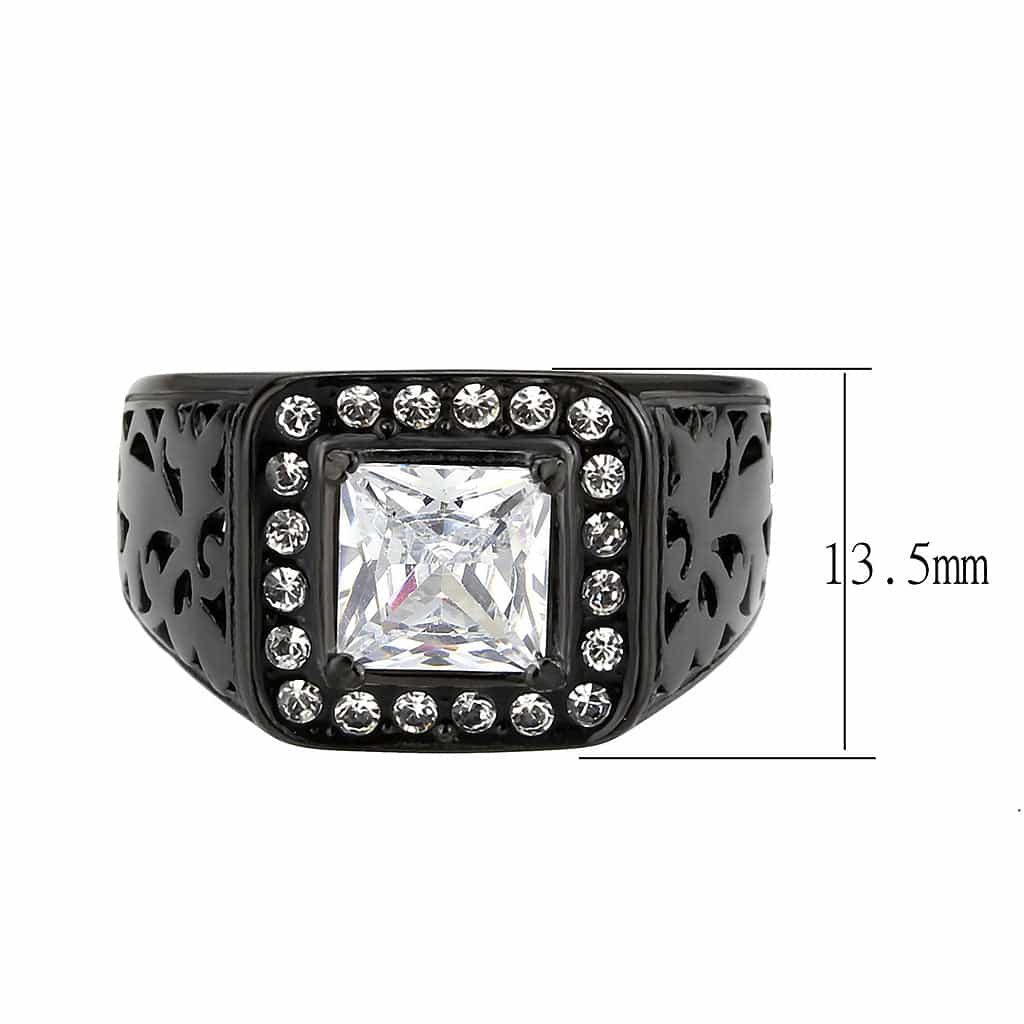 Stainless Steel Dark IP CZ Princess Halo Filigree Cutout Ring view 4