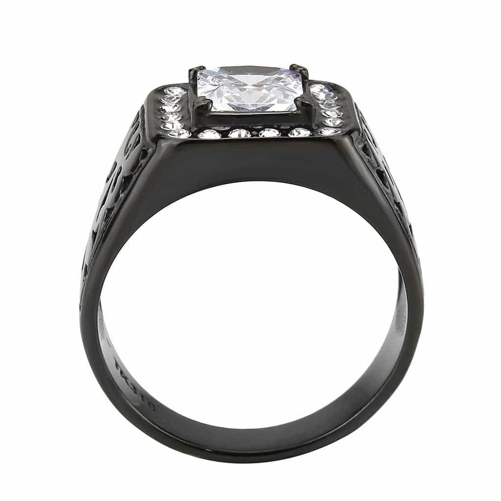 Stainless Steel Dark IP CZ Princess Halo Filigree Cutout Ring view 6