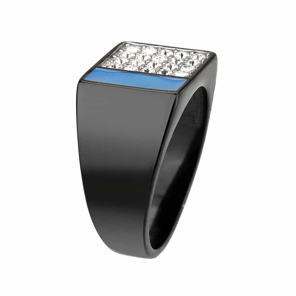 Stainless Steel Dark IP Turquoise Blue Crystal Pave Ring view 8
