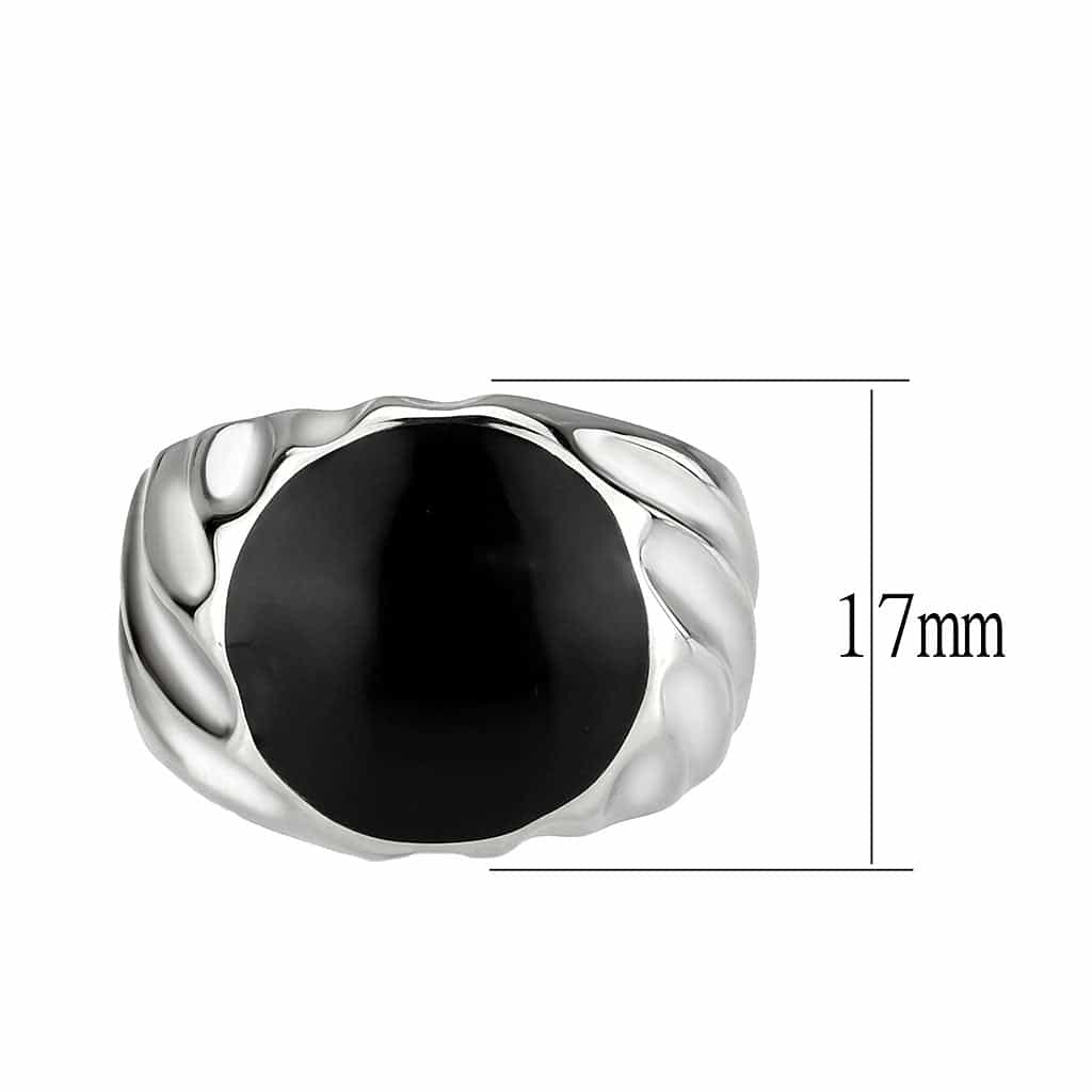 Stainless Steel Silver Black Onyx Oval Cabochon Mens Signet Ring view 4