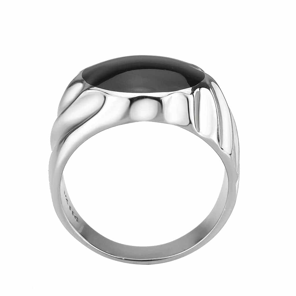 Stainless Steel Silver Black Onyx Oval Cabochon Mens Signet Ring view 6