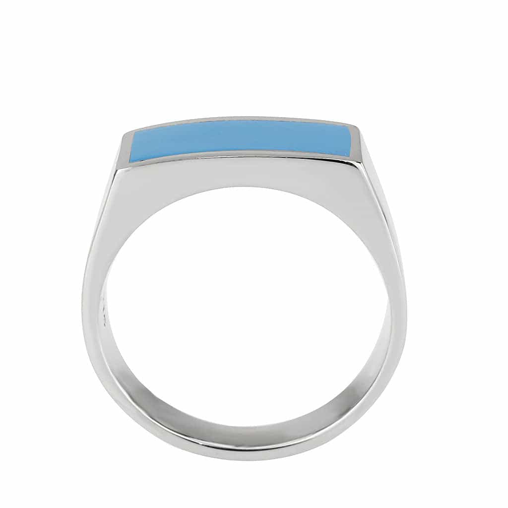Stainless Steel Silver Turquoise Blue Enamel Rectangle Mens Ring view 6