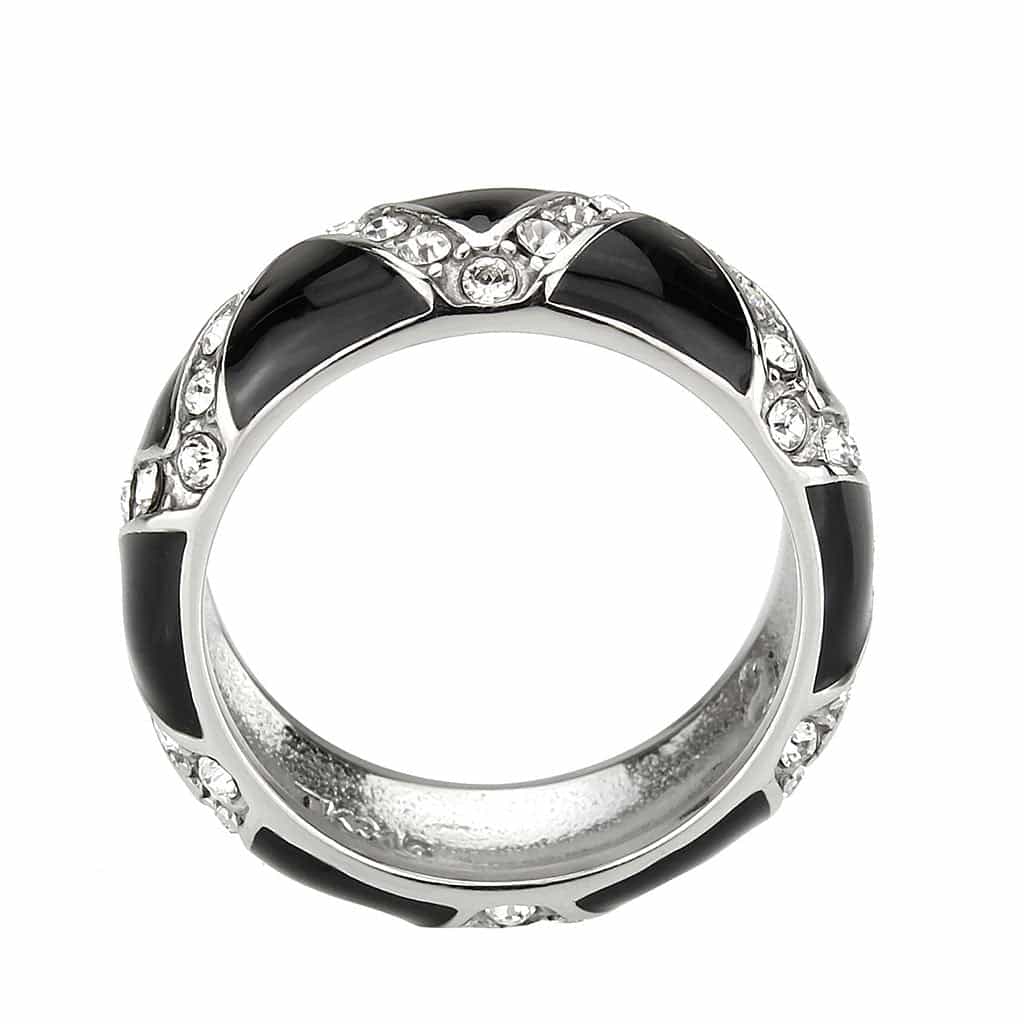 Stainless Steel Silver Black Enamel CZ Pave X Crossover Wide Ring view 6