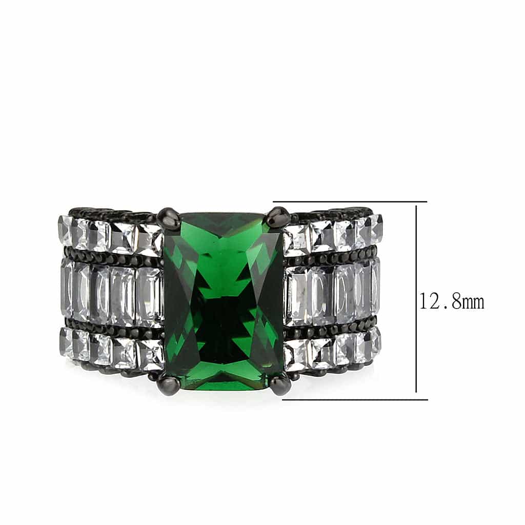 Stainless Steel Dark IP Emerald Green CZ Emerald Cut Ring view 4