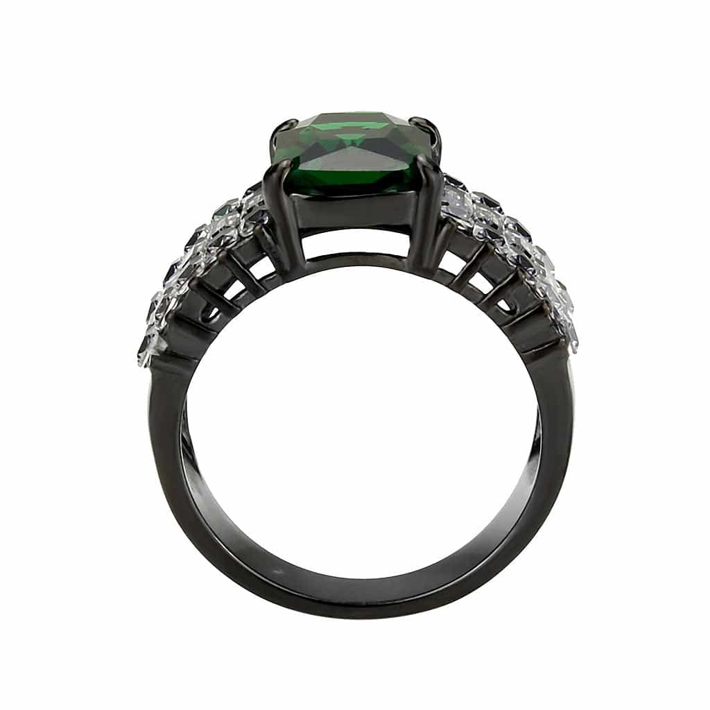 Stainless Steel Dark IP Emerald Green CZ Emerald Cut Ring view 6