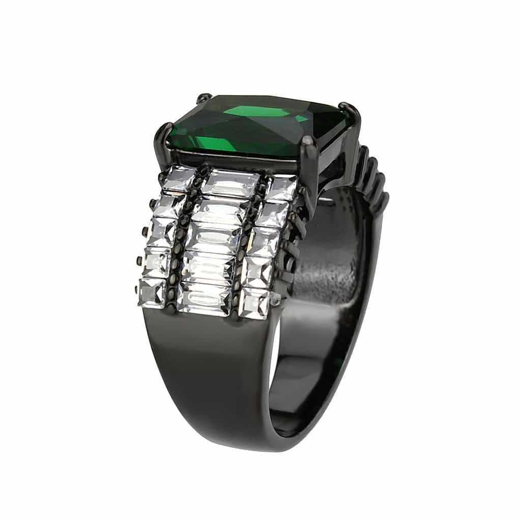 Stainless Steel Dark IP Emerald Green CZ Emerald Cut Ring view 8