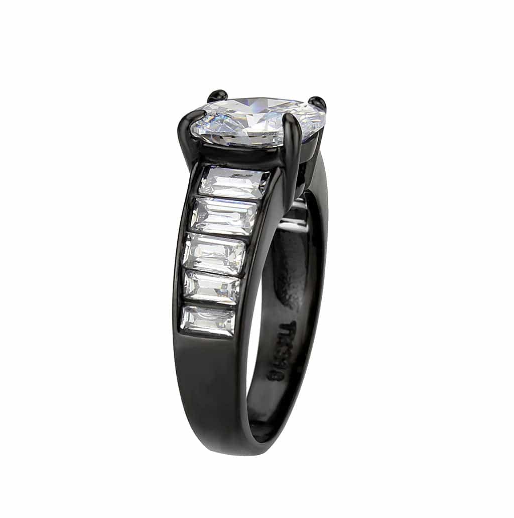 Stainless Steel Dark IP CZ Oval Baguette Channel Wide Ring view 8